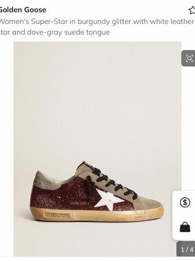 Golden Goose Women’s Super-Star Sneakers in Burgundy Glitter and White